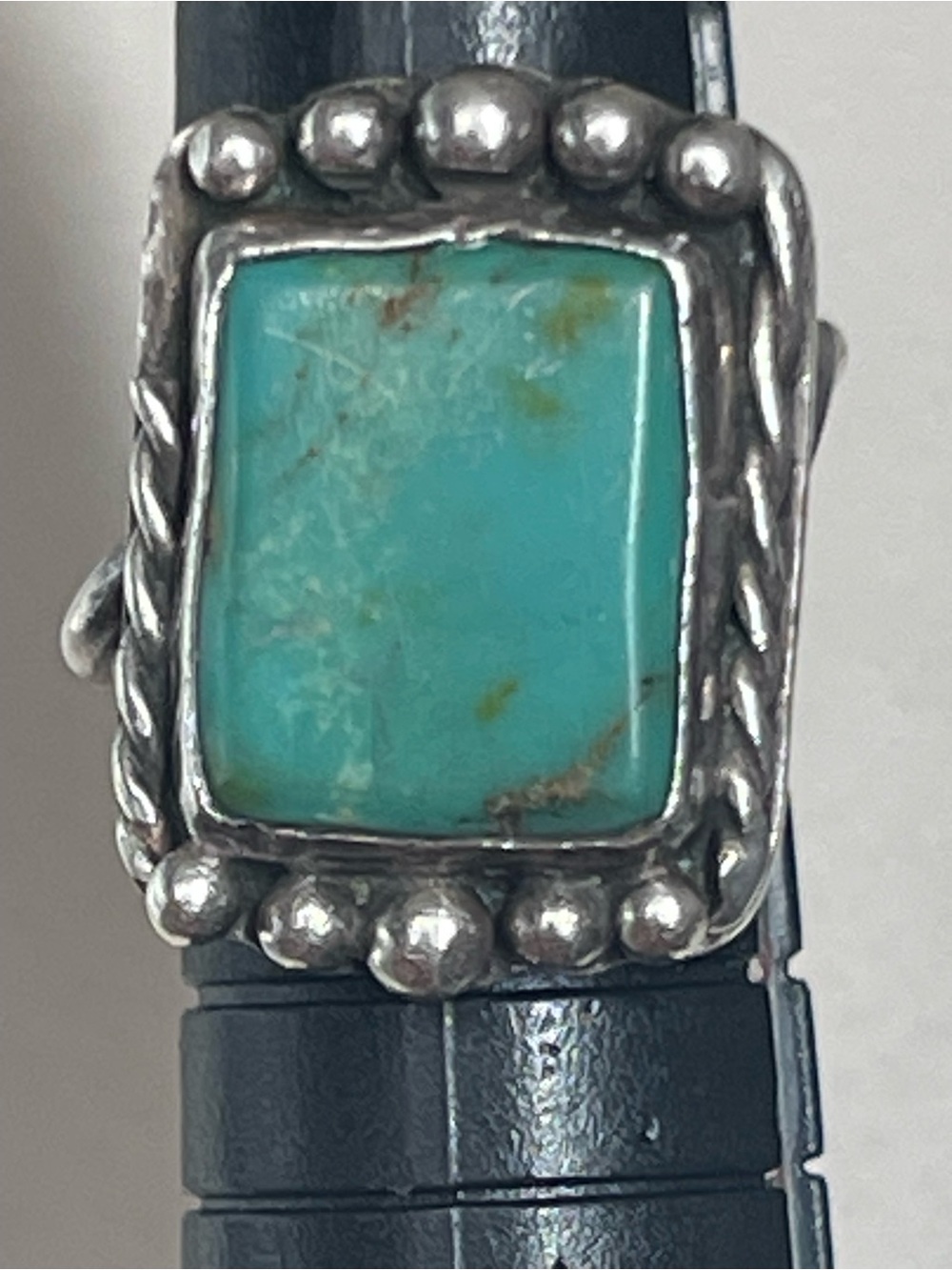 VTG Native American NAVAJO Sterling Silver green  Turquoise ring Sz 4.5